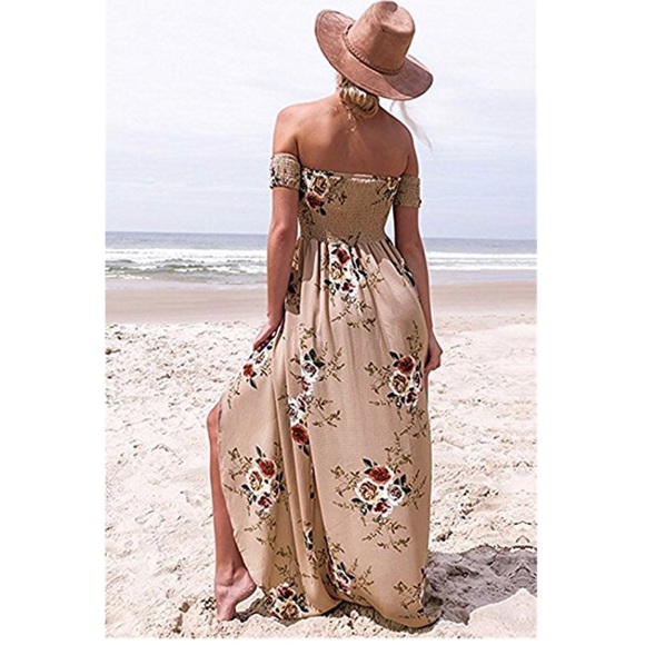 off shoulder floral print chiffon maxi dress - Picture 4 of 7